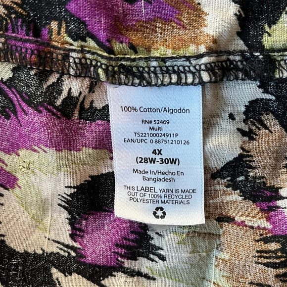 Terra & Sky Square Neck Peasant Multi Colored Pullover Top Flutter Sleeves, 4X - Picture 9 of 10